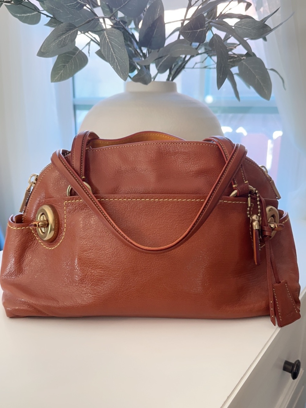 New! Coach Outlaw 1941 Large Leather Shoulder Bag in Cognac